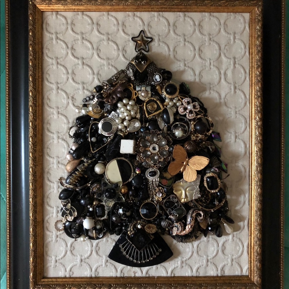 Vintage Jewelry Mosaic - Blanco y Negro Pine Tree